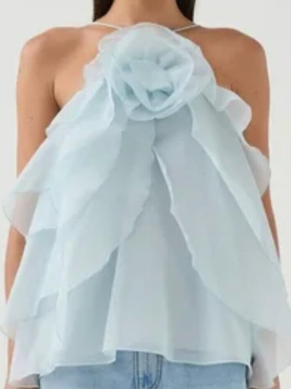 Aje Pandorea Layered Top Light Blue Halter Rosette Size Small Excellent